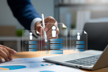 Human resource technology, HR recruitment and team management, Human resource manager reviewing...