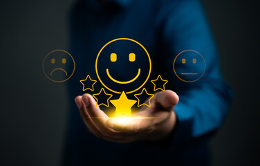 Users rate service experiences on online application for customer feedback and satisfaction for...