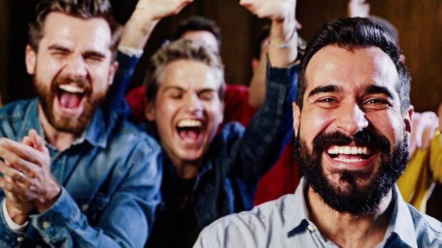 Jubilant celebration of a diverse group clapping and cheering in joyful unity