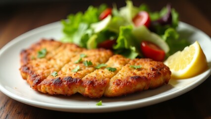 Chicken Cutlet With Salad And Lemon