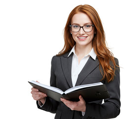 Smiling businesswoman holding a notebook