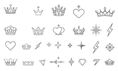 collection of various crown and heart designs, featuring intricate patterns and shapes, perfect for decorative purposes or graphic design projects. designs evoke sense of royalty and elegance