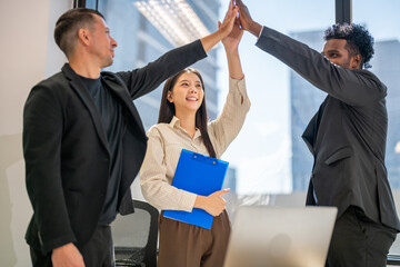 Successful of group professional business people to win of celebrating project success.Creative...