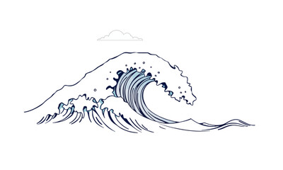 stylized wave illustration featuring dynamic curves and flowing lines, capturing essence of ocean movement and energy. design evokes sense of tranquility and nature beauty