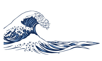 dynamic ocean wave illustration showcases beauty of nature with intricate details and flowing lines, evoking sense of movement and tranquility