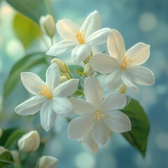 Obraz premium Delicate jasmine flowers blooming in nature close-up photography soft colors natural environment