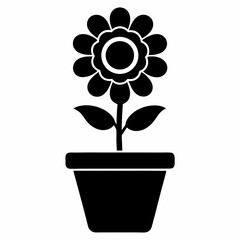 Simple sun Flower in Pot Icon Vector Design