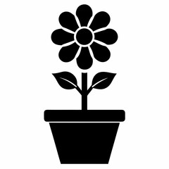 Simple sun Flower in Pot Icon Vector Design