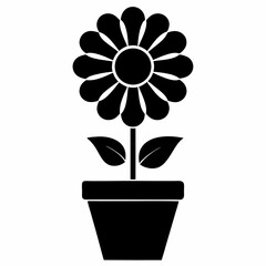 Simple sun Flower in Pot Icon Vector Design