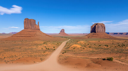 Naklejka premium stunning panoramic view of Monument Valley showcasing iconic rock formations clear blue sky