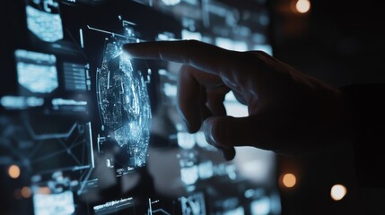 AI developer designing AI powered cybersecurity threat detection systems, office with AI software and cybersecurity interface, Cybersecurity AI style