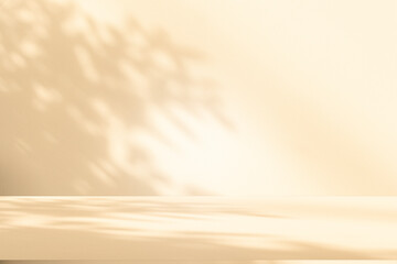 Wall interior background, studio and backdrops show products. with leaf shadow from window color...