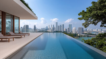 stunning infinity pool overlooks vibrant city skyline, creating serene escape