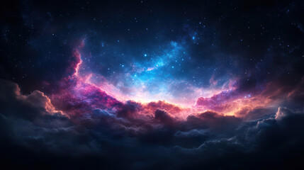 Fototapeta premium stunning cosmic scene featuring vibrant nebulae and twinkling stars, evoking sense of wonder and