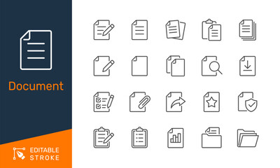 Document thin line icons. Editable stroke. Pixel perfect.