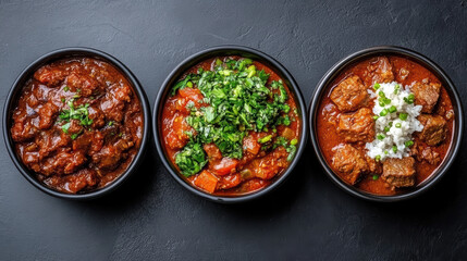 Delicious bowls of hearty stews with vibrant greens and toppings, perfect for comforting meal