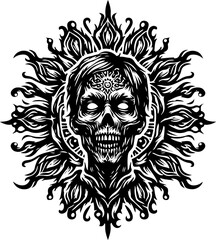 Obraz premium sketch vector illustration silhouette design icon logo symbol monochrome black white demon ghost zombie ethnic with scary aura