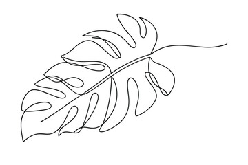 Single Line Drawing of a Tropical Monstered Leaf Illustration