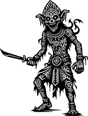 sketch vector illustration silhouette design icon logo symbol monochrome black white demon ghost zombie ethnic with scary aura  