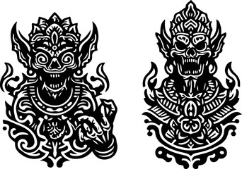 sketch vector illustration silhouette design icon logo symbol monochrome black white demon ghost zombie ethnic with scary aura  