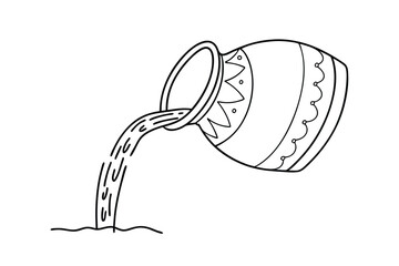 Ornate Clay Pot Pouring Water Traditional Design, Festive Ritual