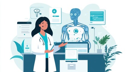 AI engineer developing smart assistants for healthcare management, tech lab with AI-powered devices and healthcare apps, Healthcare Tech style