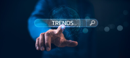 2025 business trend on digital world map. Data analysis. Future technological advancements. World...