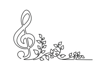 Treble Clef Vine Natures Music, One Line Art Design