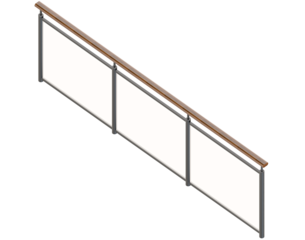 Minimalist Isometric Railing: 3D metal and glass balustrade with wood handrail, optimized for modern game environments. High-quality, game-ready asset.