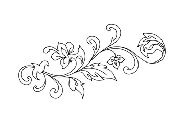 Elegant Floral Vine Design Line Art, Swirls, Leaves, Flowers