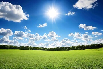 Obraz premium green field and blue sky