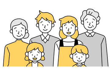 三世代家族のベクターイラスト 三世帯 老夫婦 孫 主婦 