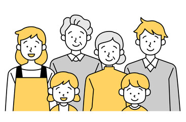 三世代家族のベクターイラスト 三世帯 老夫婦 孫 主婦 