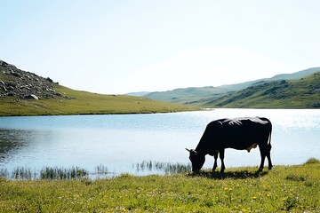 cow on the lake