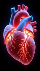 3D illustration of human heart anatomy with a floral touch, featuring x-ray style - Generative AI