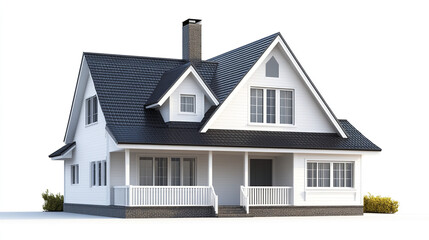 White house with gabled roof and chimney, featuring welcoming front porch
