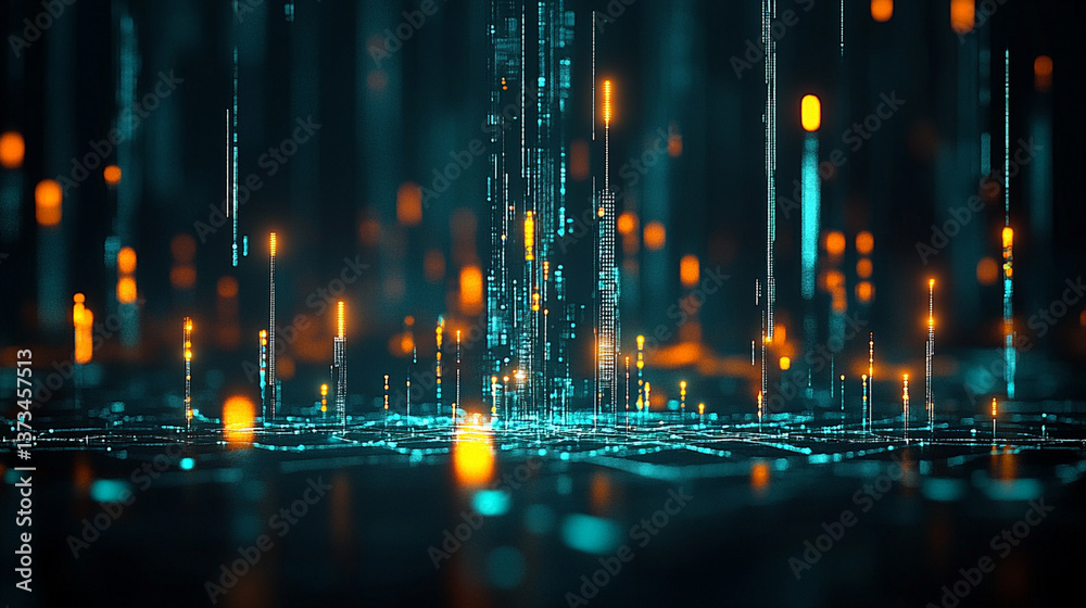 Poster dynamic data flow digital realm abstract visualization futuristic environment close-up view technolo