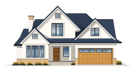 modern residential house with blue roof and wooden garage door