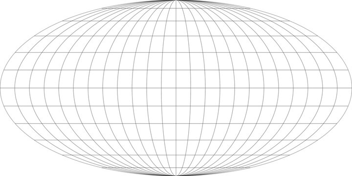 15-Degree world map graticule (latitude-longitude) grid vector in Mollweide projection