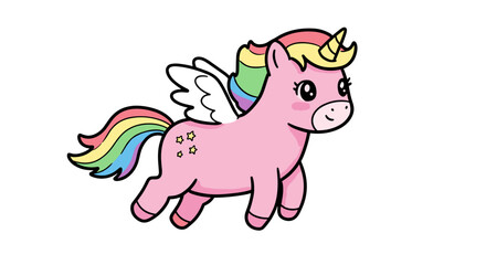 Colorful unicorn character flying in a playful style  