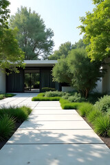 Fototapeta premium Contemporary garden design with minimalist landscaping, balanced greenery