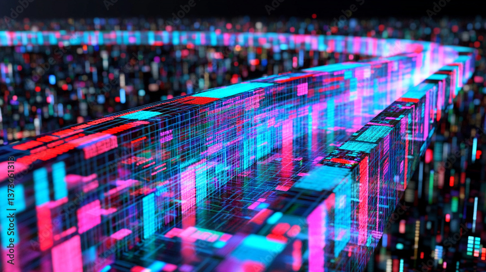 Poster dynamic digital landscape of data visualization virtual environment 3d graphics futuristic concept
