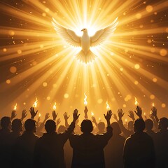 An artistic illustration of the Pentecost, depicting the descent of the Holy Spirit