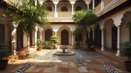Traditional Indian house with central courtyard and warm ambiance