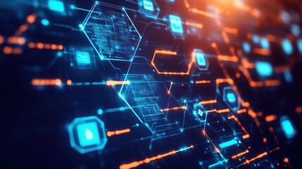 Fototapeta premium Blockchain architect designing decentralized crowdfunding platforms, office with blockchain software and campaign data, Crowdfunding Blockchain style