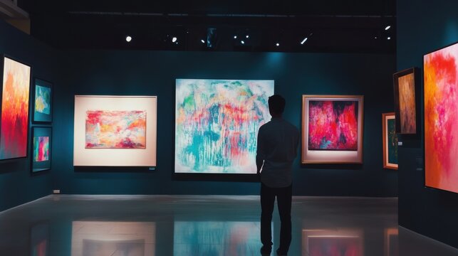 Blockchain architect developing NFT based digital art authentication systems, gallery with blockchain-backed digital art displays, NFT Blockchain style