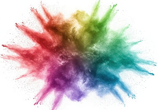 Colorful powder explosion on white background creating a vibrant and dynamic abstract design transparent background
