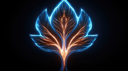 Illuminating neon tree of life digital art abstract concept dark background vibrant colors