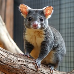 Obraz premium Cute Possum on Branch in Enclosure