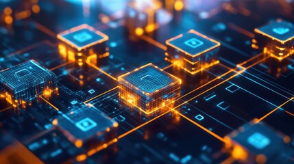 Blockchain developer designing decentralized supply chain tracking systems, office with blockchain software and supply chain data, Blockchain Logistics style